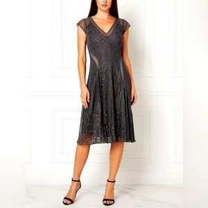 KOMAROV A Line Swing Satin Charmeuse Crinkle Cocktail Goth Flowy Dress Black PM